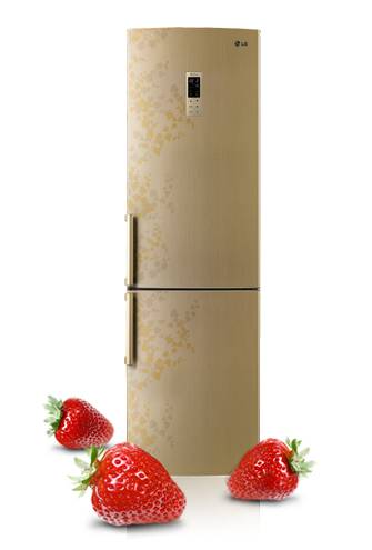 Новый двухкамерный холодильник LG Total No Frost с линейным компрессором. Высота 200см. Цвет золотистый с узором