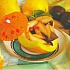 Десерт из дыни с грушами и сливами